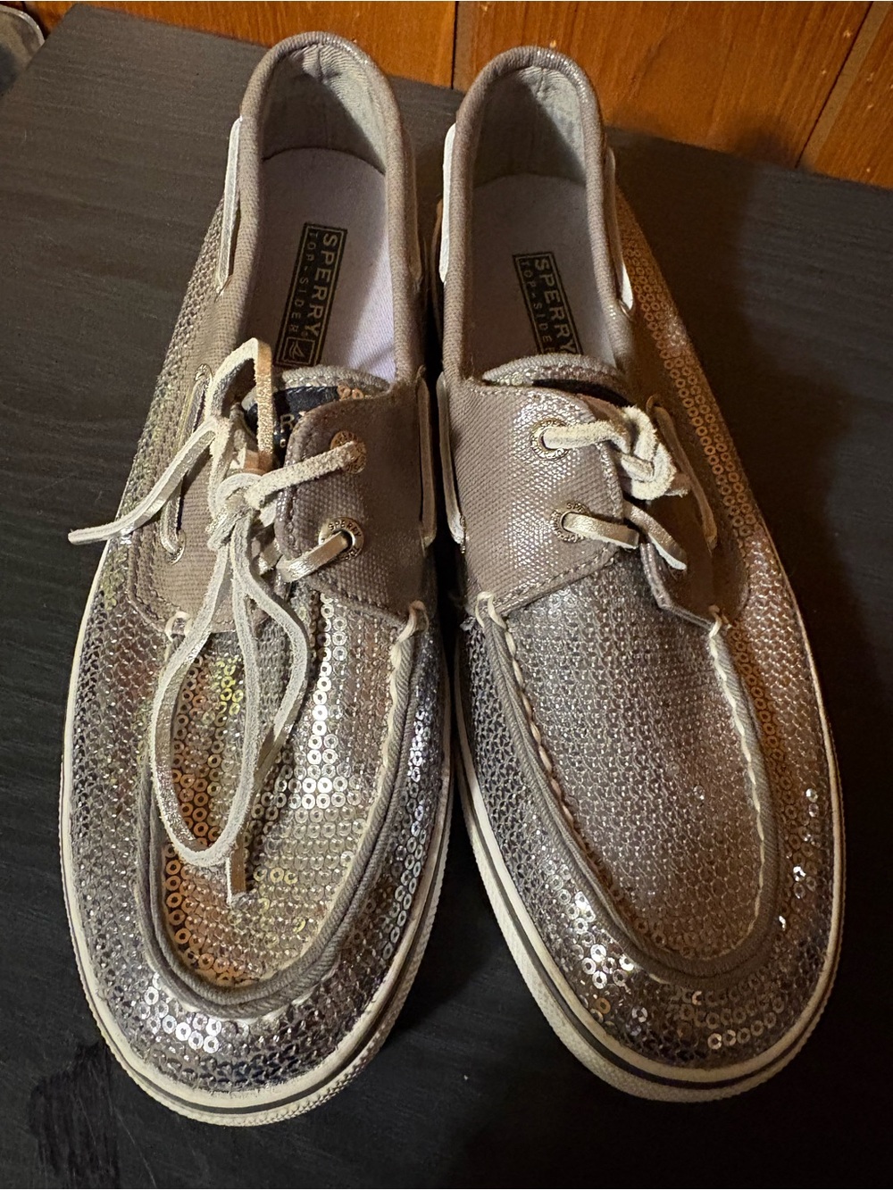 Sperry Women's Silver Sequin Boat Shoes